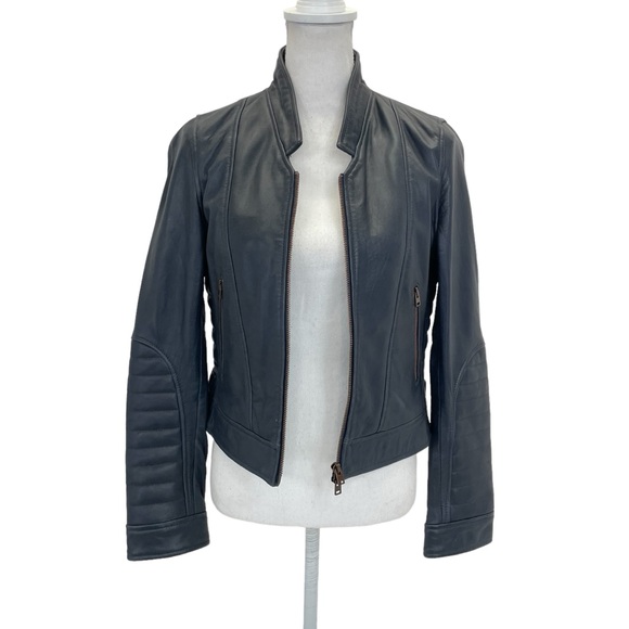 J. Crew Collection Leather Jacket 6 BLUE - Picture 9 of 16
